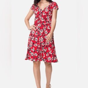 Leota Scarlet and Ivory Floral Midi Dress Plus Size 4L NWT
